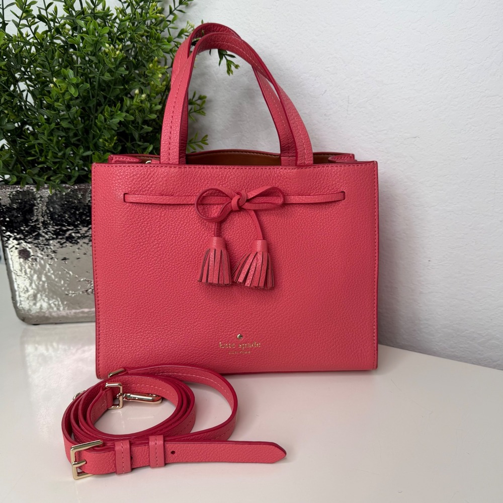 Kate Spade Hayes Street Satchel Pink Leather Bow Tassel Crossbody Preppy Small